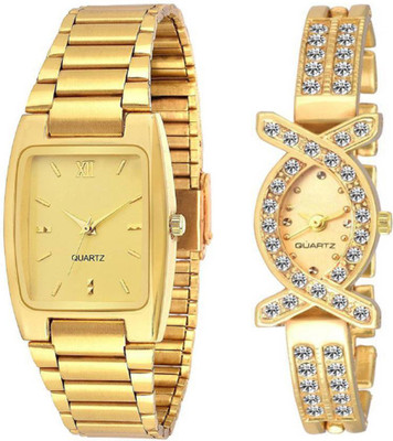 

Montres New Stylish look Gold Diamond Couple Watch - For Couple