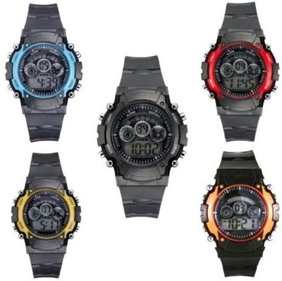 

Freny Exim New stylish sport watch combo black red blue orange yellow colour dial digital watch for kids Trendy fashion watch Watch - For Boys & Girls