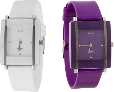 

Montres New Stylish White-Purple Square Dial Men & Women Watch - For Girls