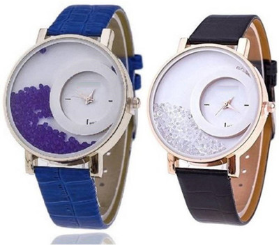 

Freny Exim New stylish attractive combo watch black blue movable diamond beads Big dials thick New stylish leather strap womens watch Stylish designer Watch - For Girls