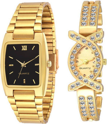 

Montres New Stylish look Gold Diamond Couple Watch - For Men & Women
