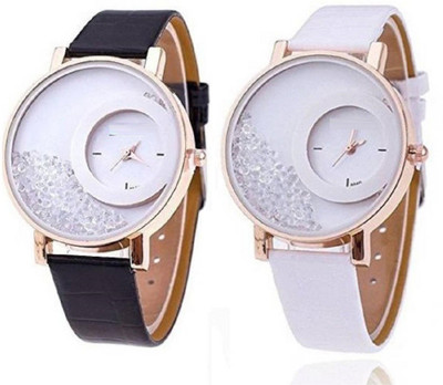 

Freny Exim New stylish attractive combo watch black white movable diamond beads Big dials thick New stylish leather strap womens watch Stylish designer Watch - For Girls