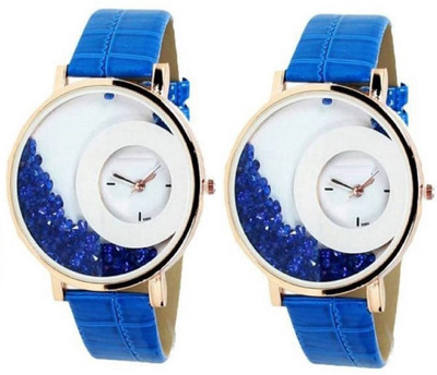 

Freny Exim New stylish attractive combo watch blue watches movable diamond beads Big dials thick New stylish leather strap womens watch Stylish designer Watch - For Girls