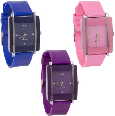 

Montres New Stylish Multi-Color Square Dial Set Of 3 Boys & Girls Watch - For Men & Women