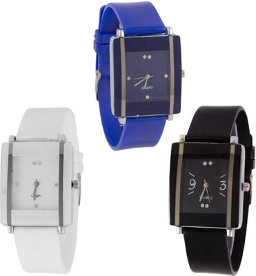 

Montres New Fancy Multi-Color Square Dial Set Of 3 Men & Women Watch - For Girls