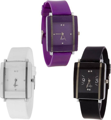 

Montres New Stylish Multi-Color Square Dial Set of 3 Boys & Girls Watch - For Men & Women
