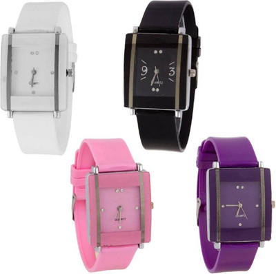 

Montres New Stylish MultiColor Square Dial Combo Set Of 4 Men & Women Watch - For Boys & Girls