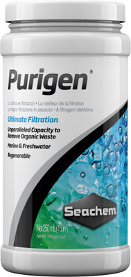 

Seachem Purigen® 250ml | Highest Organic Removal Capacity | Helps Control Ammonia/Nitrite/Nitrate | Color Changes As It Exhausts; Easily Regenerated | Power Aquarium Filter(Chemical Filtration for Salt Water and Fresh Water)