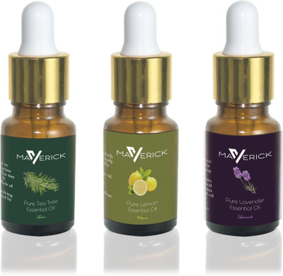 

Maverick Pure Lavender, Lemon & Tea Tree essential oil 3 in 1 pack with dropper(10 ml)