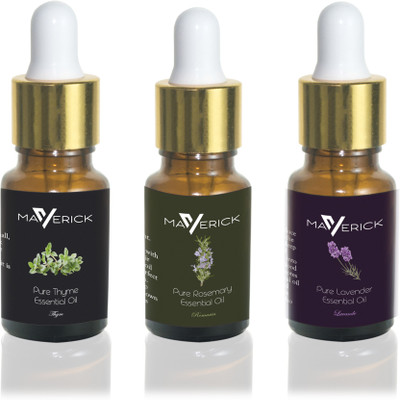 

Maverick Pure Lavender, Thyme & Rosemary essential oil 3 in 1 pack with dropper(10 ml)
