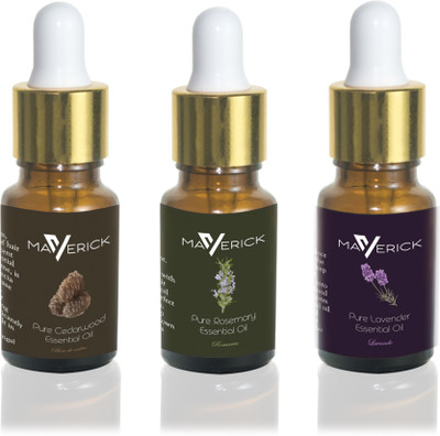 

Maverick Pure Lavender, Rosemary & Cedarwood essential oil 3 in 1 pack with dropper(10 ml)