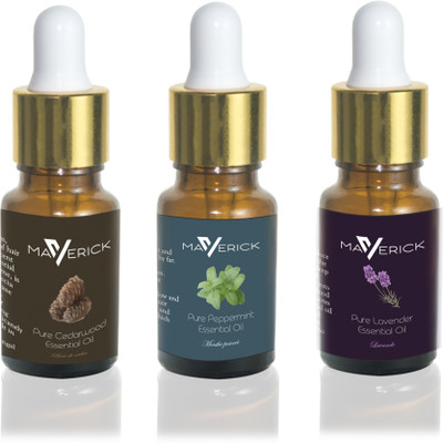 

Maverick Pure Lavender, Cedar wood & Peppermint essential oil 3 in 1 pack with dropper(10 ml)