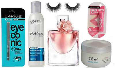 professional kit Eyelashes & L'oreal Paris X-tenso Shampoo & Lakme Eyeconic Kajal &Lancome Lavie est belle Perfume& Maybelline Pink Lolita Lipbalm& Olay Natural White Rich Day Cream(Set of 6) available at flipkart for Rs.1799