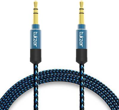 tukzer Premium 1.5mtr long 3.5mm Aux Cable, Male to Male Gold Plated Connectors, High Quality Nylon Fiber Shielding, Tangle Free 1.5 m AUX Cable
