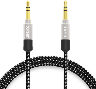 

Tukzer Premium 1.5mtr long 3.5mm Aux Cable, Male to Male Gold Plated Connectors, High Quality Nylon Fiber Shielding, Tangle Free AUX Cable(Silver&Black)