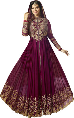 Vaidehi Fashion Poly Georgette Embroidered, Embellished Gown/Anarkali Kurta & Bottom Material(Semi Stitched)