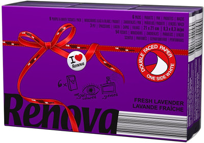 

Renova Pocket Tissues - Purple , 3 Ply , Double Faced , Warm And Mysterious Fresh Lavender Scented(Pack of 9)