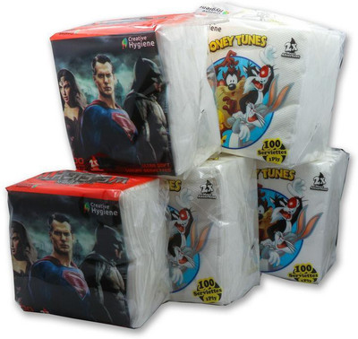 

Creative Hygiene Tissue Papers Serviettes/ Napkin 1 Ply 100 Sheets Size 30X30cms(Pack of 5)