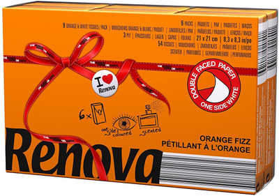 

Renova Pocket Tissues - Orange , 3 Ply , Double Faced , Zesty Scent Of Orange Fizz(Pack of 9)
