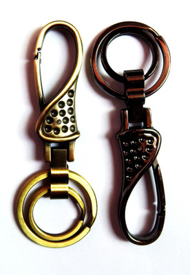 

SALEBOX Spring Hook Locking Metal Key chain Pack of Two Black & Gold Key Chain