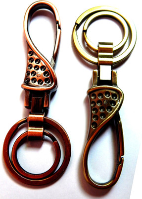 

SALEBOX Spring Hook Locking Metal Key Chain Pack of Two Brown & Gold Key Chain