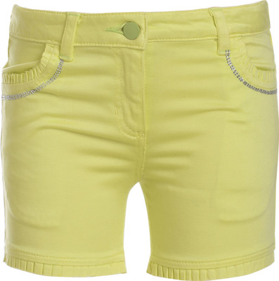 Under Fourteen Only Short For Girls Casual Solid Denim(Green, Pack of 1)