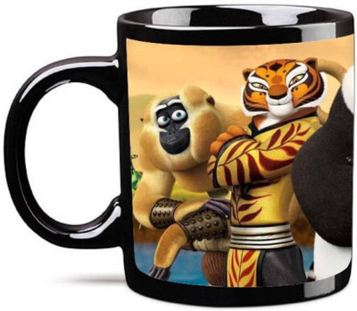 MUGKIN Kung Fu Panda black mug 3 Ceramic Coffee Mug(350 ml)