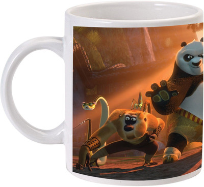 MUGKIN Beautiful Kung Fu Panda and Team Pattern Ceramic Coffee Mug(350 ml)