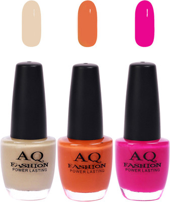 

AQ Fashion Funky Vibrant Range of Colors Nail polish Nude,Mustard,Rani Mazenta(Pack of 3)
