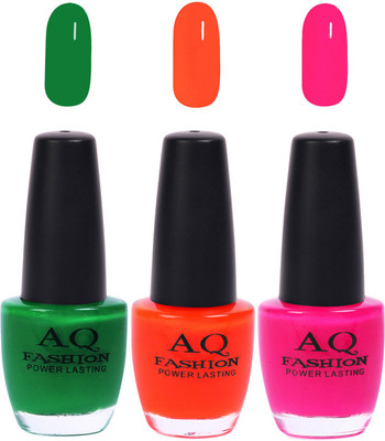 

AQ Fashion Funky Vibrant Range of Colors Nail polish Green,Orange,Rani Pink(Pack of 3)