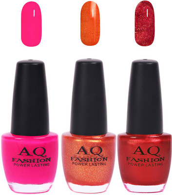 

AQ Fashion Funky Vibrant Range of Colors Nail polish Rani Pink,Orange Shimmer,Redish Shimmer(Pack of 3)