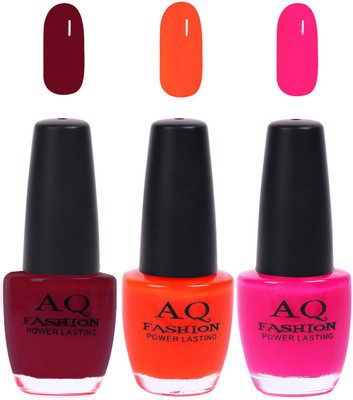 

AQ Fashion Funky Vibrant Range of Colors Nail polish Raspberry,Orange,Rani Pink(Pack of 3)