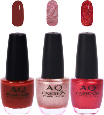 

AQ Fashion Funky Vibrant Range of Colors Nail polish Maroon,Pearl Pink,Shimmer Mazenta(Pack of 3)