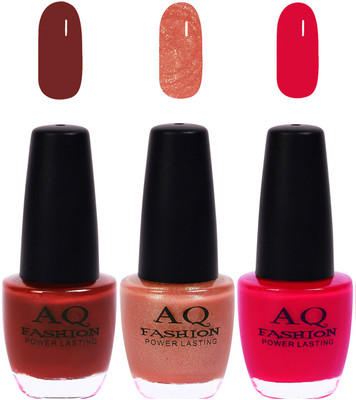

AQ Fashion Funky Vibrant Range of Colors Nail polish Maroon,Peaches Shimmer, fuchsia Pink(Pack of 3)