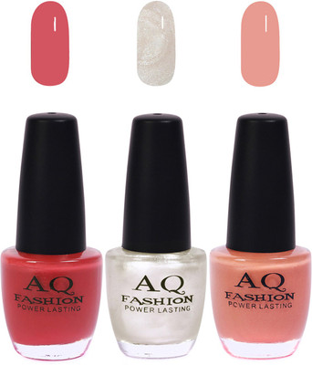 

AQ Fashion Funky Vibrant Range of Colors Nail polish Pink,Pearl White,Nude(Pack of 3)