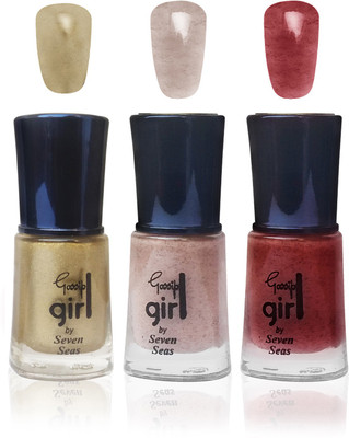 

seven glitter cosmetics makeup nail polish fashion color gold peach maroon set of 3 gold,peach,maroon