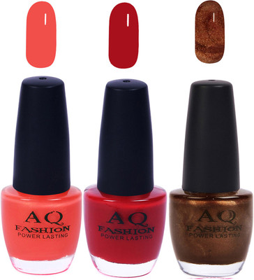 

AQ Fashion Funky Vibrant Range of Colors Nail polish Peaches Pink,Red,Deep Copper(Pack of 3)