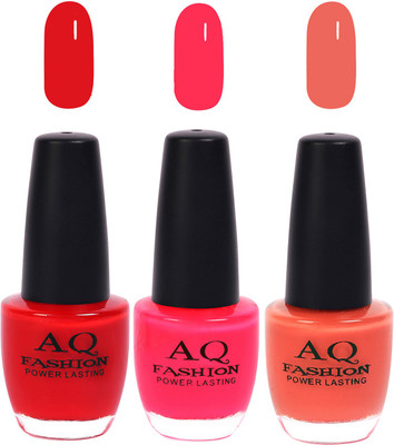 

AQ Fashion Funky Vibrant Range of Colors Nail polish Neon Red,Neon Pink,Peach(Pack of 3)