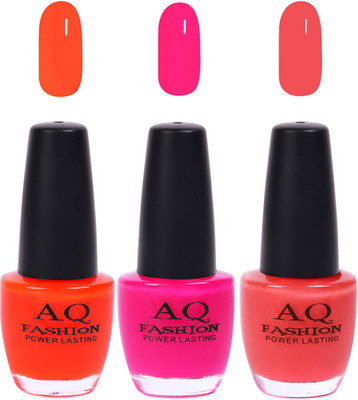 

AQ Fashion Funky Vibrant Range of Colors Nail polish Orange, fuchsia,Pink(Pack of 3)