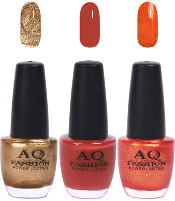 

AQ Fashion Funky Vibrant Range of Colors Nail polish Deep Golden,Mauve,Shimmer Orange(Pack of 3)