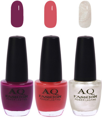 

AQ Fashion Funky Vibrant Range of Colors Nail polish Purple,Dull Pink,Pearl White(Pack of 3)