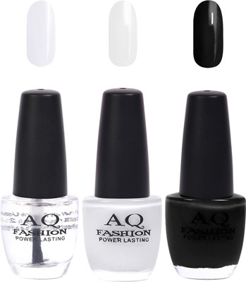 

AQ Fashion Funky Vibrant Range of Colors Nail polish Bosecoat,White,Black(Pack of 3)