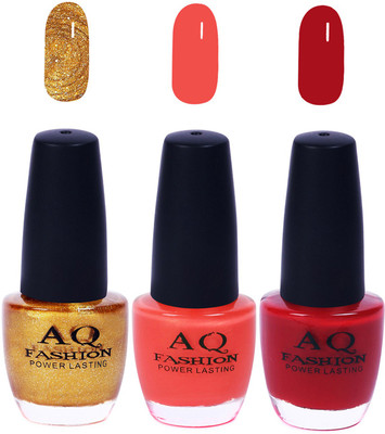 

AQ Fashion Funky Vibrant Range of Colors Nail polish Golen,Pink,Blood Red(Pack of 3)
