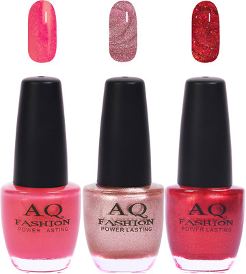 

AQ Fashion Funky Vibrant Range of Colors Nail polish Shimmer Pink,Pearl Pink,Redish Shimmer(Pack of 3)