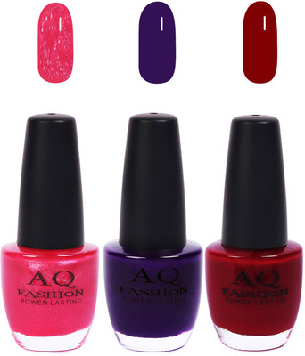 

AQ Fashion Funky Vibrant Range of Colors Nail polish Bright Mazenta,Ink Blue,Blood Red(Pack of 3)
