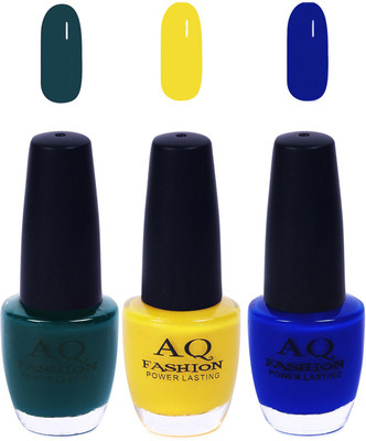 

AQ Fashion Funky Vibrant Range of Colors Nail polish Bottle Green,yellow,Neon Blue(Pack of 3)