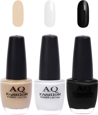 

AQ Fashion Funky Vibrant Range of Colors Nail polish Musted,White,Black(Pack of 3)