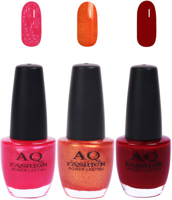 

AQ Fashion Funky Vibrant Range of Colors Nail polish Bright Mazenta,Pear Orange,Maroon(Pack of 3)