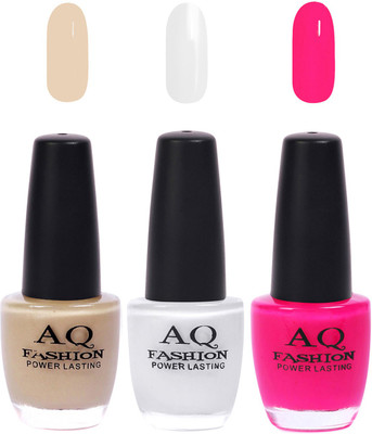 

AQ Fashion Funky Vibrant Range of Colors Nail polish Nude,White,Neon Pink(Pack of 3)