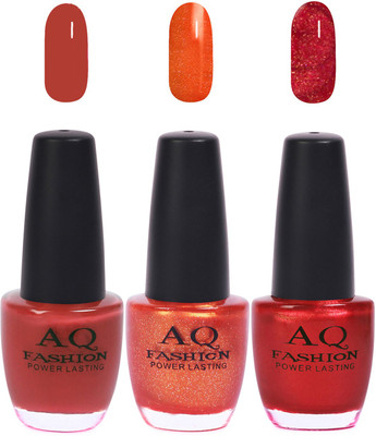 

AQ Fashion Funky Vibrant Range of Colors Nail polish Mauvish Nude,Shimmer Orange,Shimmer Maroon(Pack of 3)